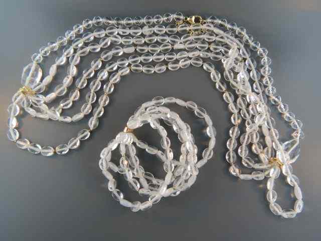 Appraisal: Rock Crystal Necklace Bracelet faceted beads above five strands of