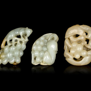 Appraisal: Three Chinese Jade Carvings of 'Squirrel and Grapes' each carved