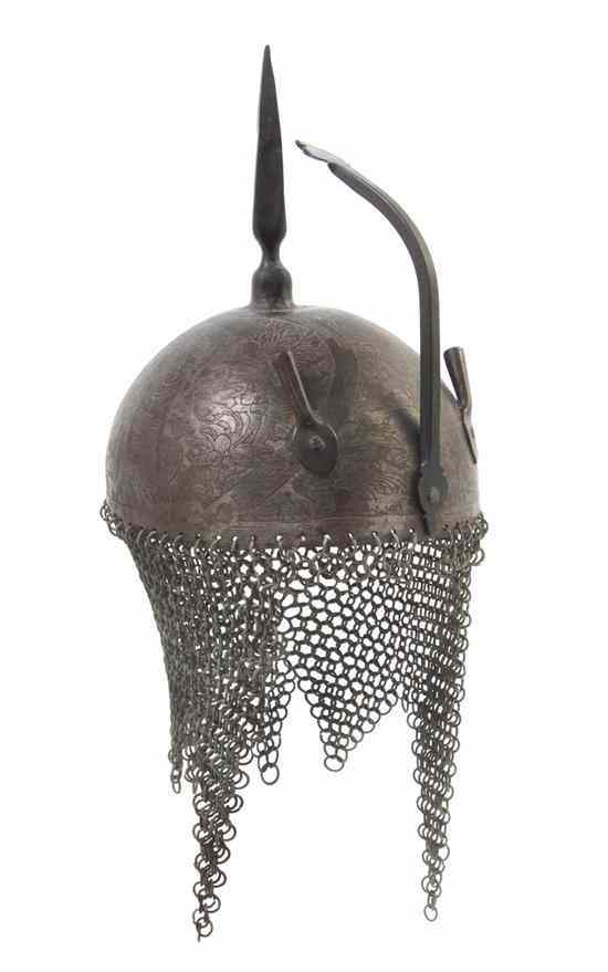 Appraisal: A Middle Eastern Steel Helmet of domed spiked form with