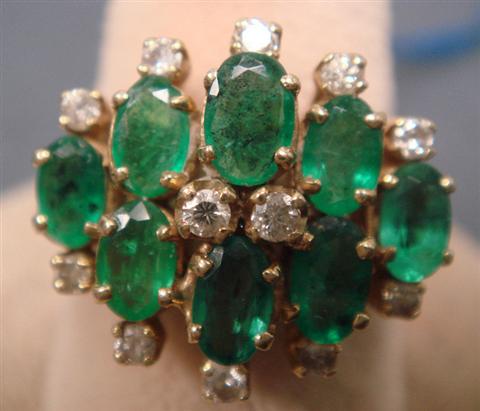 Appraisal: K YG emerald diamond ring emeralds small diamonds size dwt