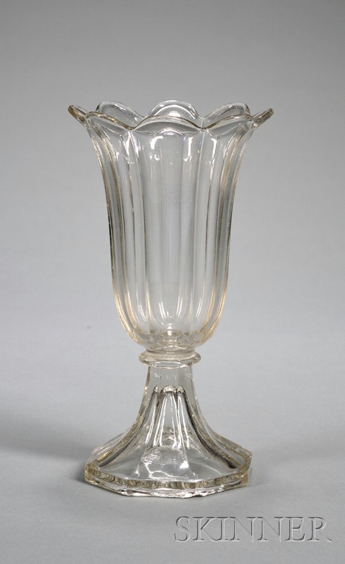 Appraisal: Colorless Sandwich Pressed Glass Tulip Vase Boston Sandwich Glass Company