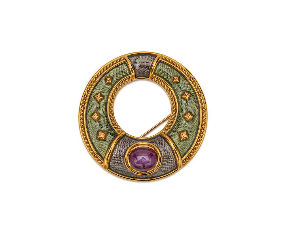 Appraisal: LEO DE VROOMEN K Gold Star Ruby and Enamel Targe