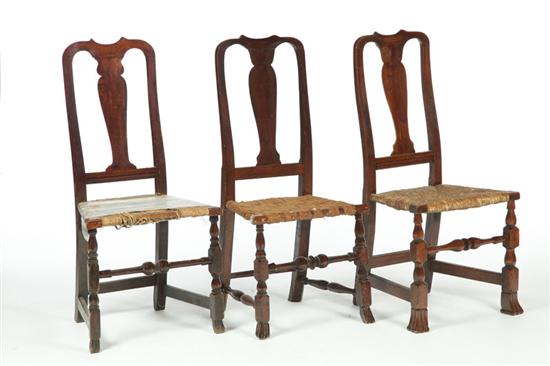 Appraisal: THREE COUNTRY QUEEN ANNE SIDE CHAIRS New England th century