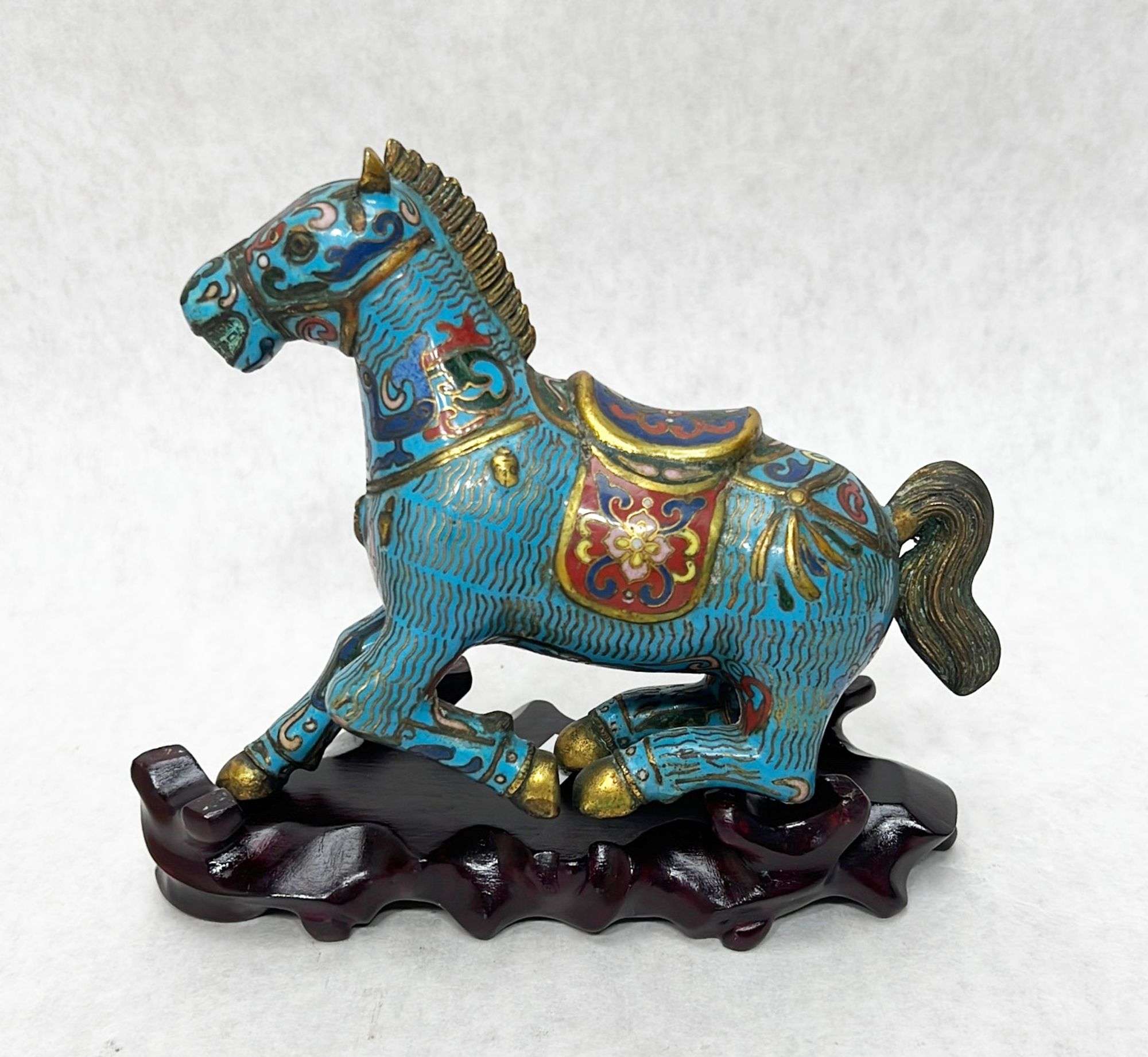 Appraisal: Chinese Bronze Cloisonne Horse Figure tall longest point Including Stand