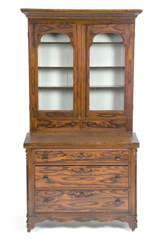 Appraisal: TWO PIECE BOOKCASE DESK Grain decorated mahogany with a molded