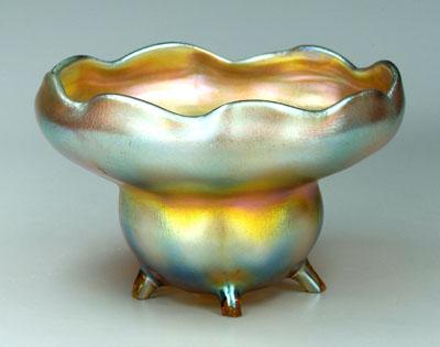 Appraisal: Tiffany glass footed bowl iridescent gold green and blue base