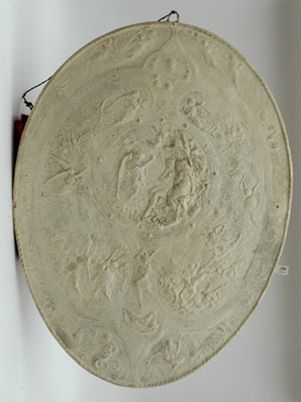 Appraisal: After Morel Ledeuil Milton Shield plaster relief plaque inscribed'Morel Leduil'