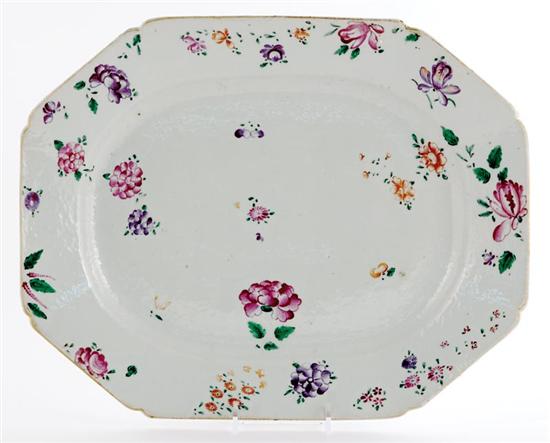 Appraisal: Chinese Export famille rose platter circa rectangular form with chamfered