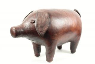 Appraisal: OMERSA LEATHER PIG FOOTSTOOL Pieced Cowhide Sculpture Depicting a Pig