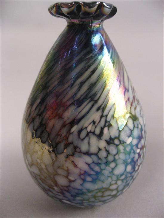 Appraisal: Loetz-style Iridescent Blue and White Small Vase H