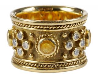 Appraisal: Elizabeth Gage kt Diamond Citrine Band Templar ring twisted rope