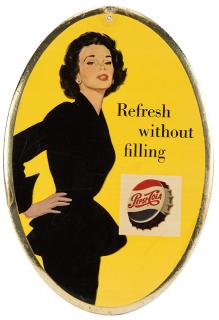 Appraisal: Pepsi-Cola Refresh Without Filling Oval Celluloid over Tin Sign Circa