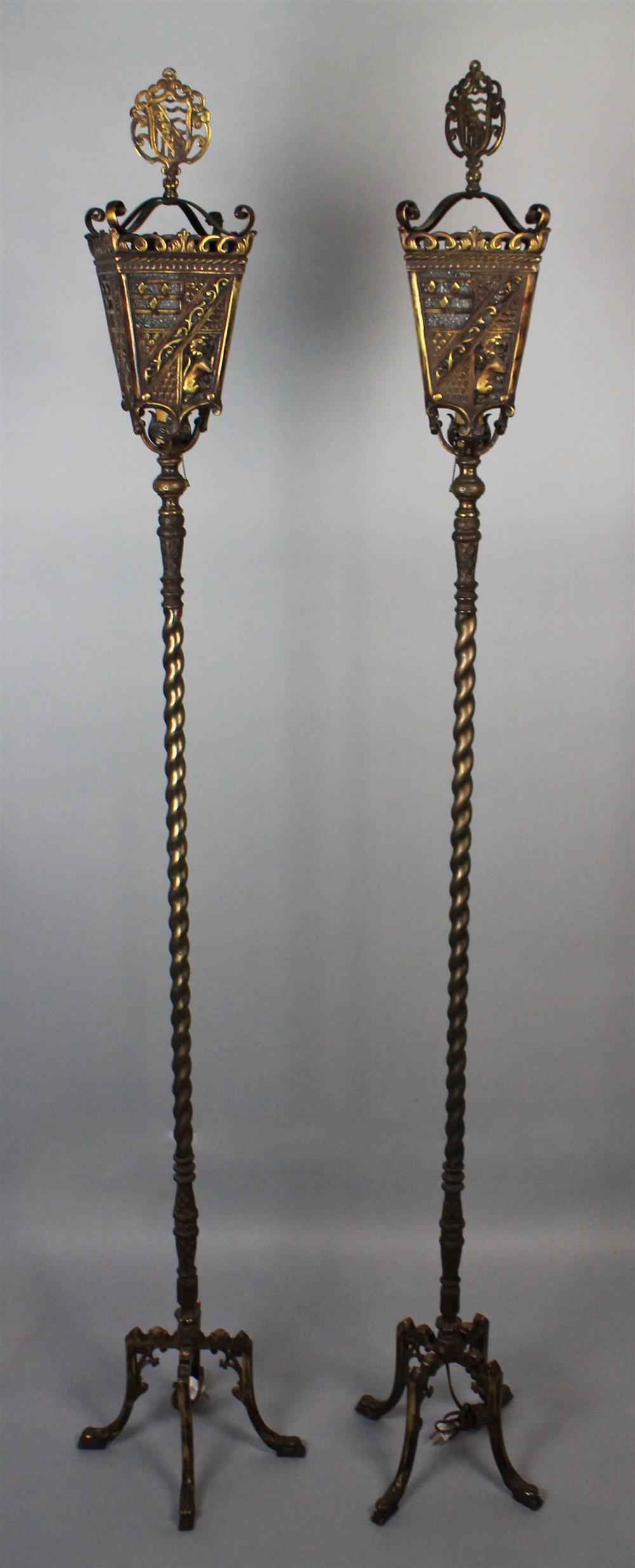 Appraisal: PAIR OF RENAISSANCE REVIVAL METAL FLOOR LAMPS h in Provenance