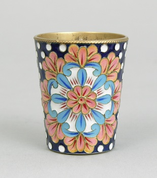 Appraisal: An Enameled Silver Vodka Cup A small vodka cup of