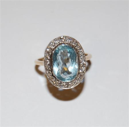 Appraisal: An early th century aquamarine and diamond cluster ring the