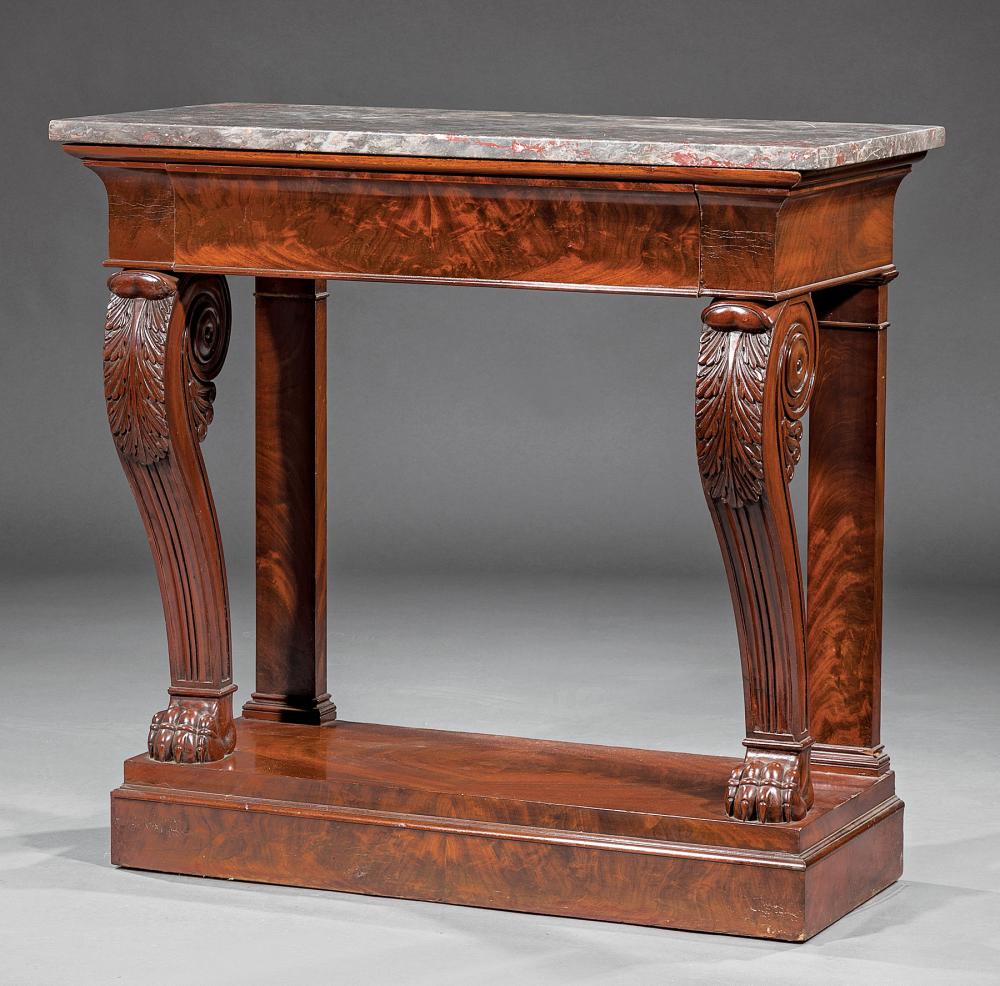 Appraisal: Regency Carved Mahogany Console Table early th c variegated gray