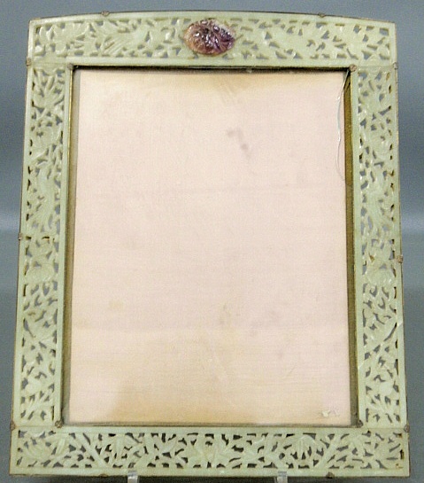 Appraisal: - Pierced and carved green jade picture frame c x