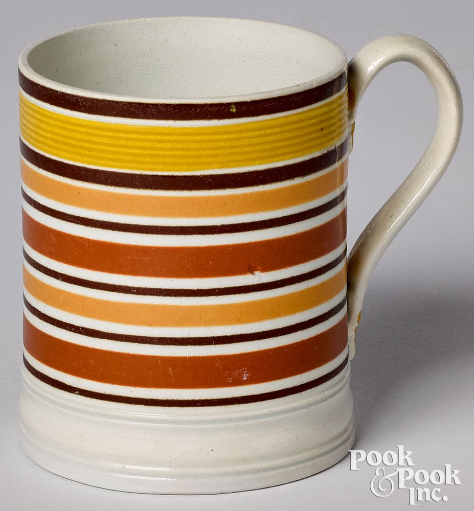 Appraisal: Mocha mug Mocha mug with tan brown and umber bands