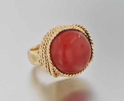 Appraisal: A Retro Style Coral and Gold Ring k yellow gold