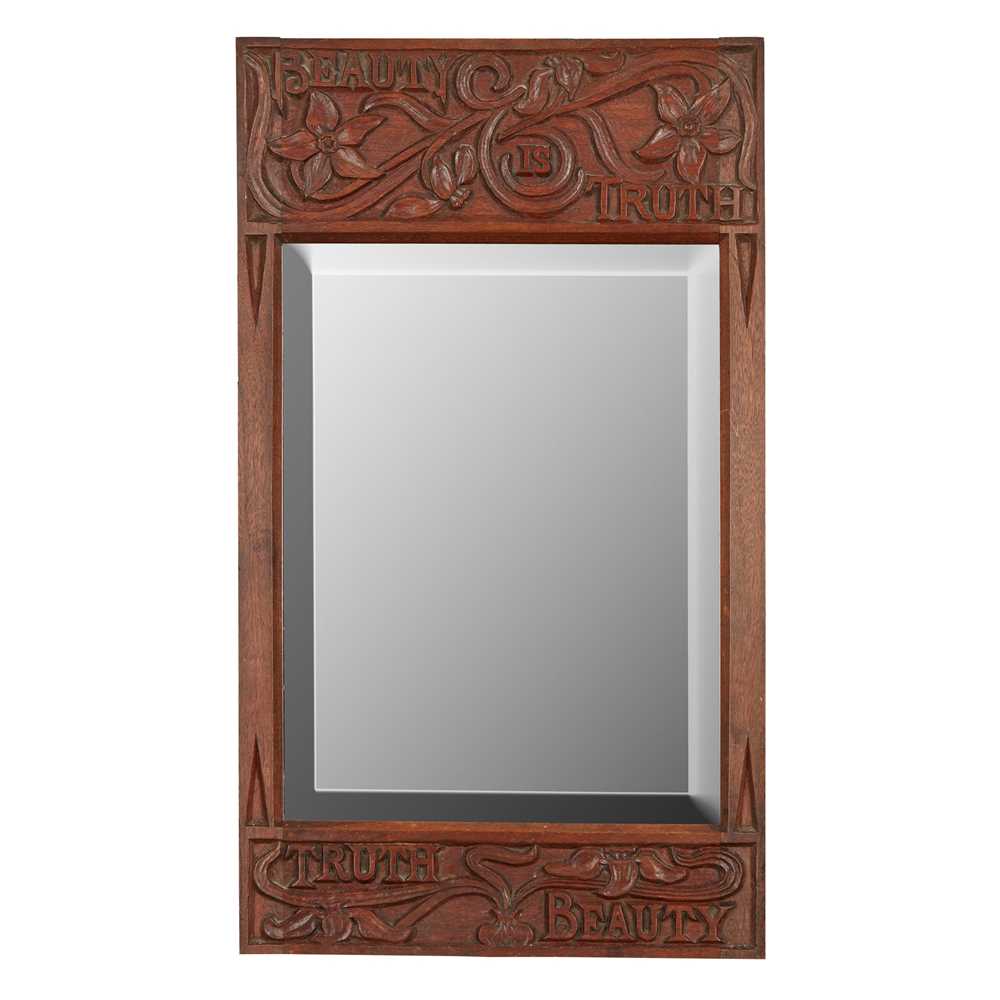 Appraisal: ENGLISH ARTS CRAFTS MIRROR CIRCA oak carved with the inscription