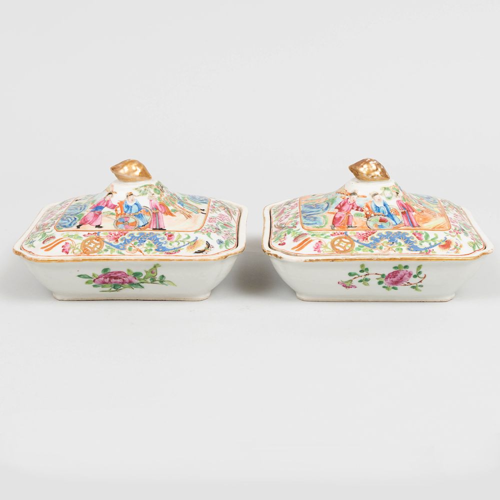 Appraisal: Pair of Chinese Export Canton Famille Rose Porcelain Covered Vegetable