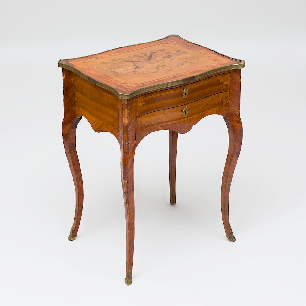 Appraisal: Louis XV Ormolu-Mounted Kingwood and Tulipwood Marquetry Table en Chiffonni