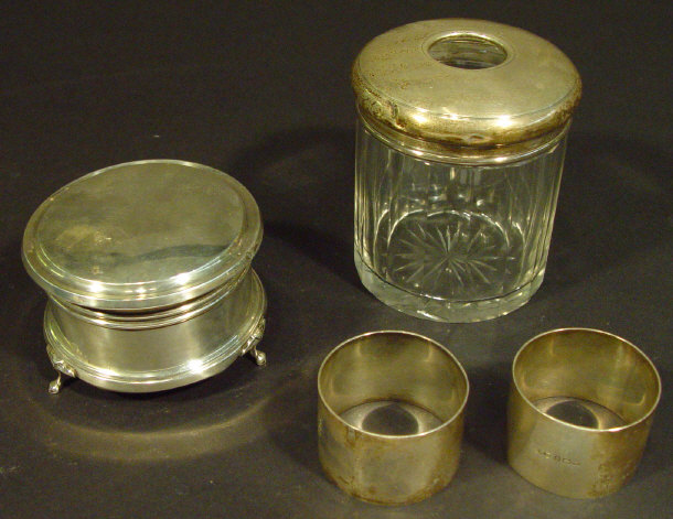 Appraisal: Circular silver jewellery box with hinged lid a cut glass