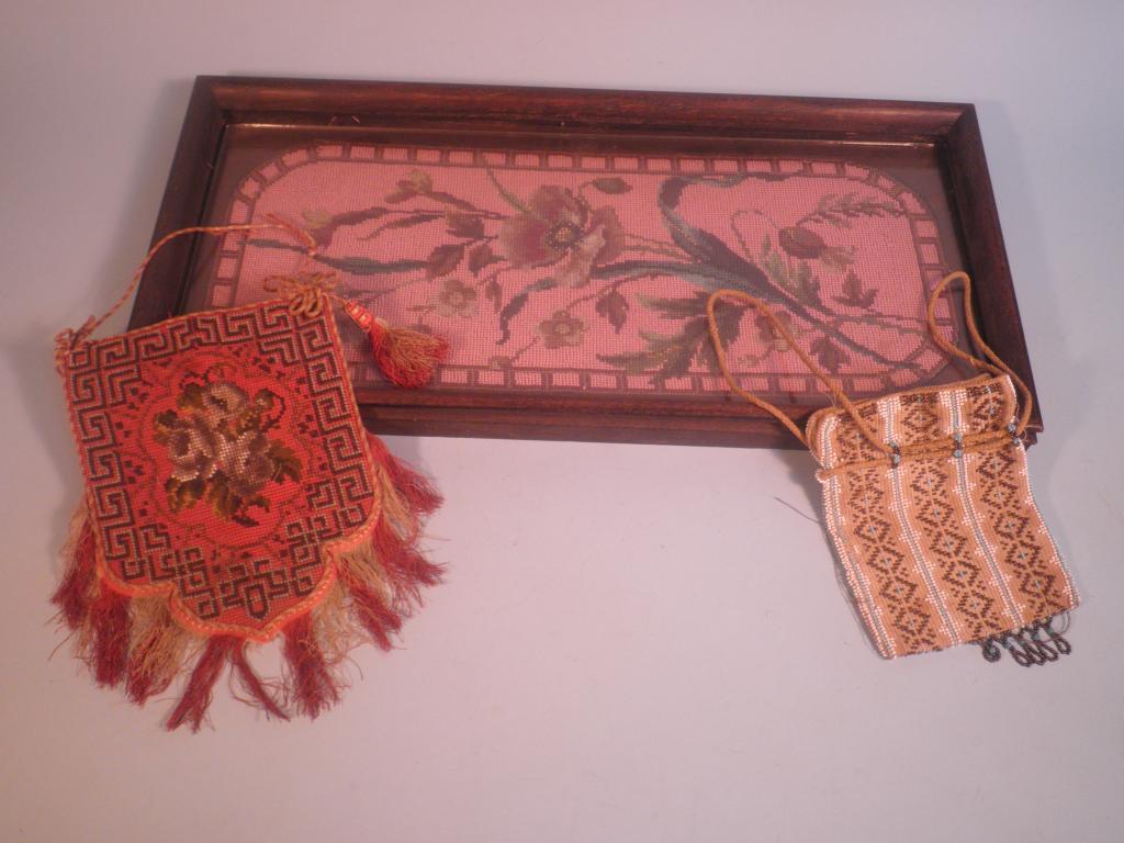 Appraisal: A thC beadwork picture decorated with a flower and leaves