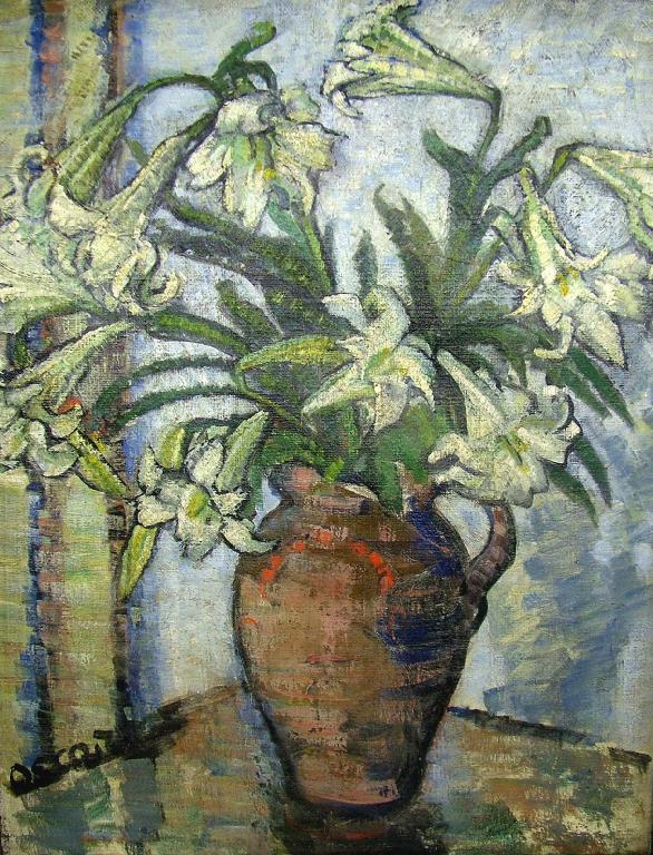 Appraisal: By Claude Prescott - still life of lilies in a