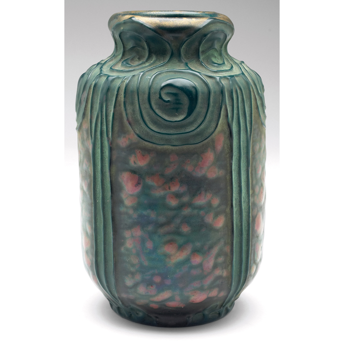 Appraisal: Amphora vase cylindrical shape with stylized organic designs covered with