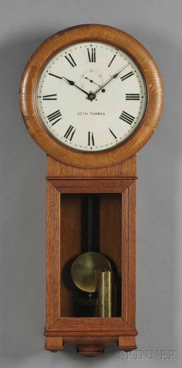 Appraisal: Seth Thomas Oak Regulator Thomaston Connecticut c painted zinc dial