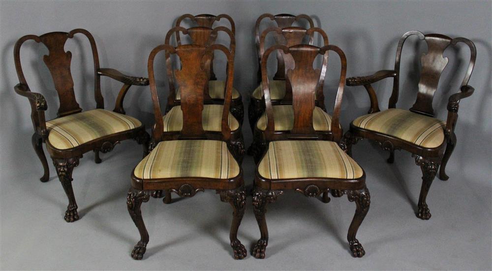 Appraisal: SET OF EIGHT GEORGE II STYLE CARVED WALNUT DINING CHAIRS