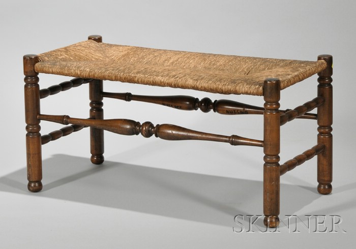 Appraisal: Wallace Nutting Turned Maple and Woven Rush Bench no variant