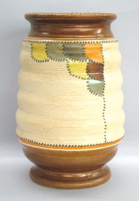 Appraisal: Charlotte Rhead Crown Ducal 'Patch' cylindrical ribbed vase pattern signed