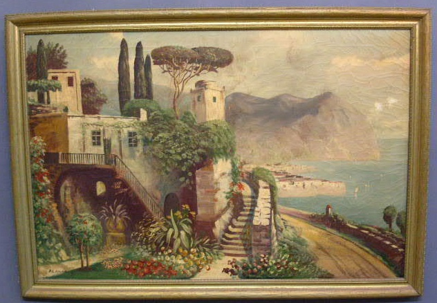 Appraisal: Oil on canvas painting of a Mediterranean scene signed A