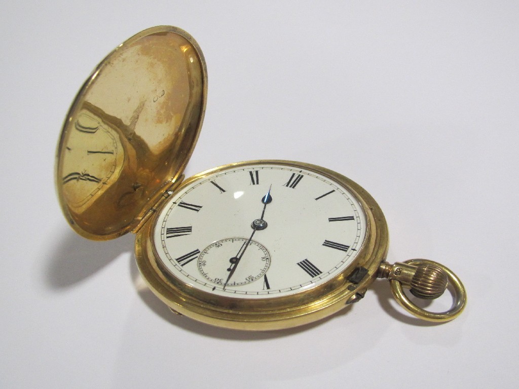 Appraisal: An eighteen carat gold cased full hunter pocket watch with