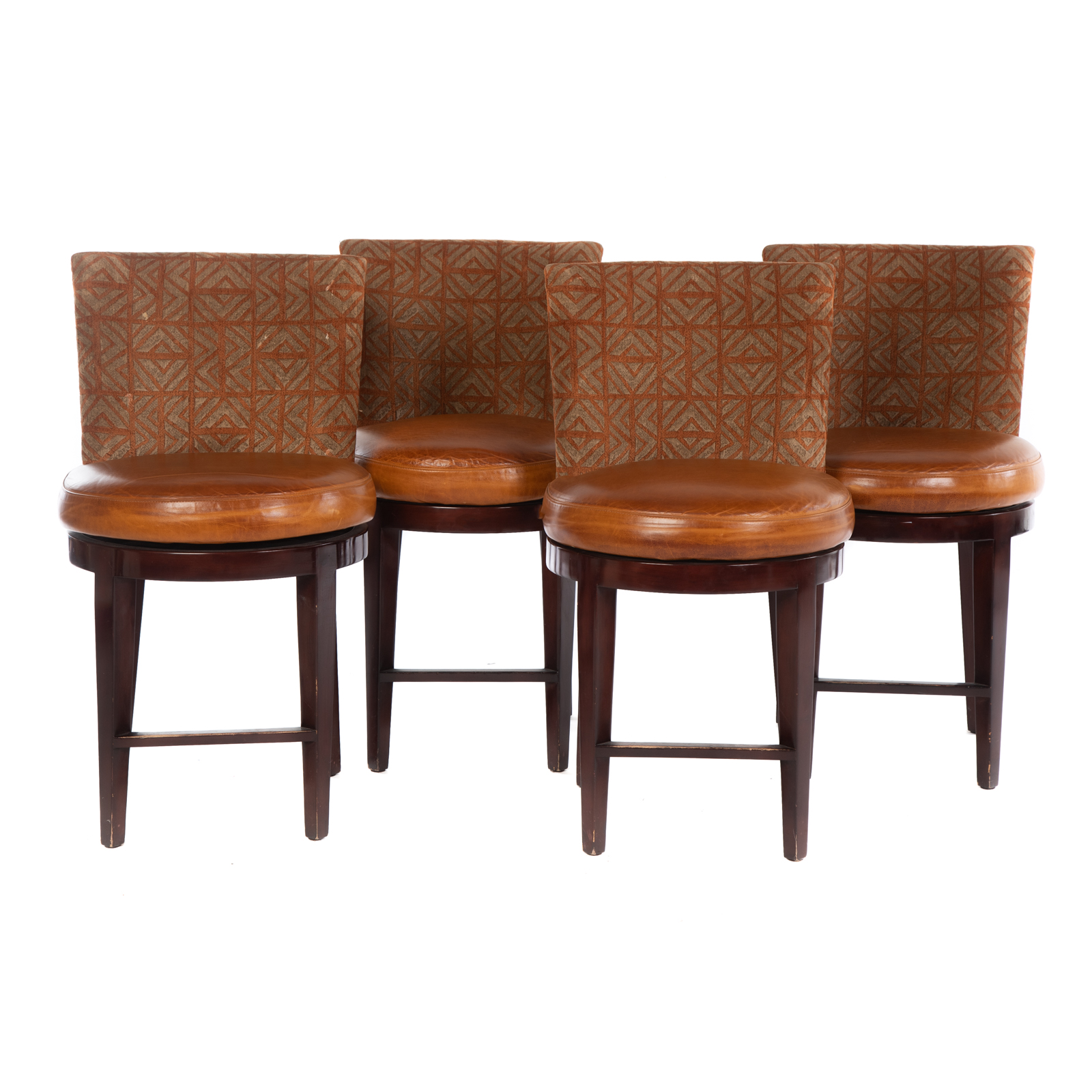 Appraisal: SET OF FOUR LEATHER UPHOLSTERED SWIVEL STOOLS th century having