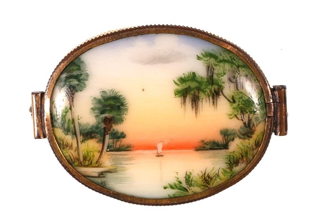 Appraisal: Florida scene painted on porcelain -- called a cameona --