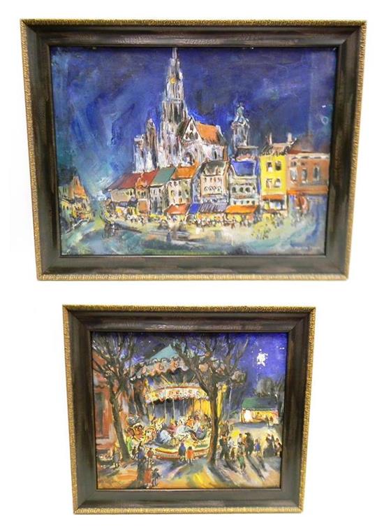 Appraisal: Marion Huse American - two framed oils Cathedral Tower on