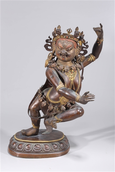 Appraisal: Sino-Tibetan gilt and polychrome copper statue of Palden Lhamo adorned