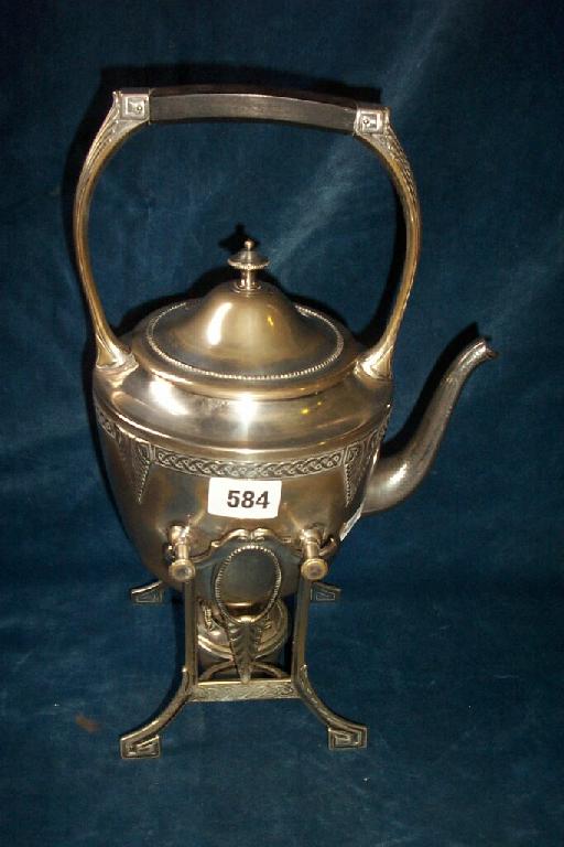 Appraisal: A WMF silver-plated spirit kettle burner and stand with Celtic