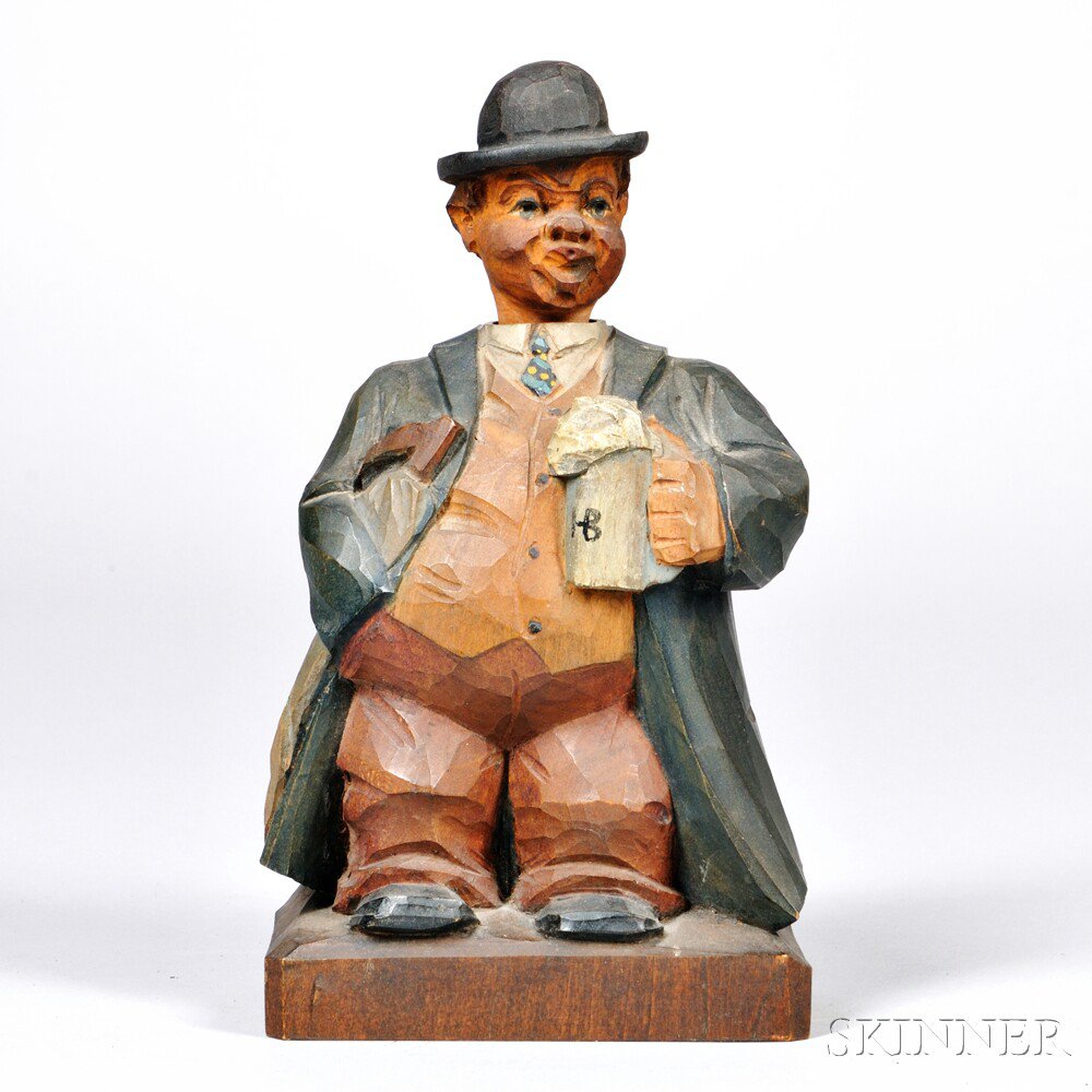 Appraisal: German Whistler Automaton c carved wooden figure of a man