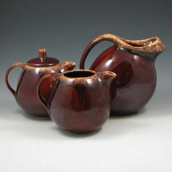 Appraisal: Two Hull Mirror Brown Teapots and Pitcher marked Hull USA