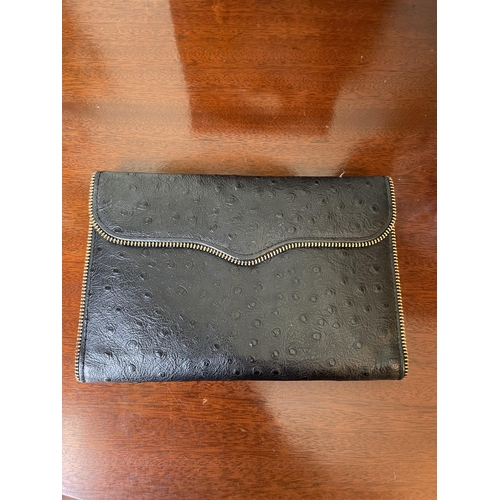 Appraisal: Rebecca Minkoff faux ostrich leather card holder with zipper edging