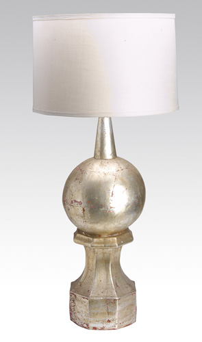 Appraisal: JAMES MONT Monumental table lamp in silver leaf over gold