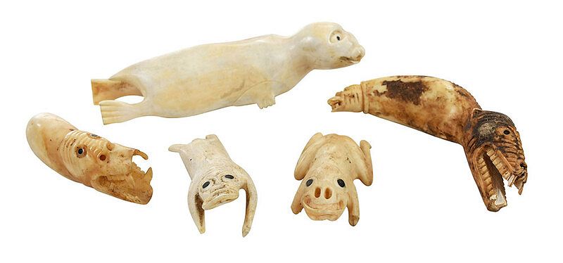 Appraisal: Five Greenland Inuit Walrus Ivory Tupilaks th century five carved