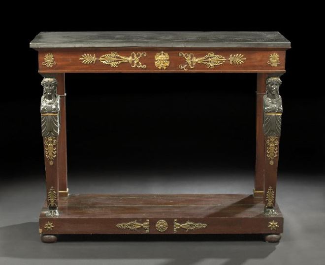 Appraisal: Empire-Style Mahogany and Marble-Top Side Table third quarter th century