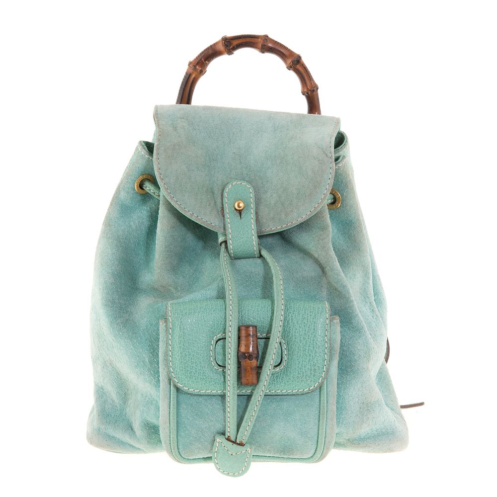 Appraisal: A Gucci Bamboo Backpack PM A mint green suede vintage