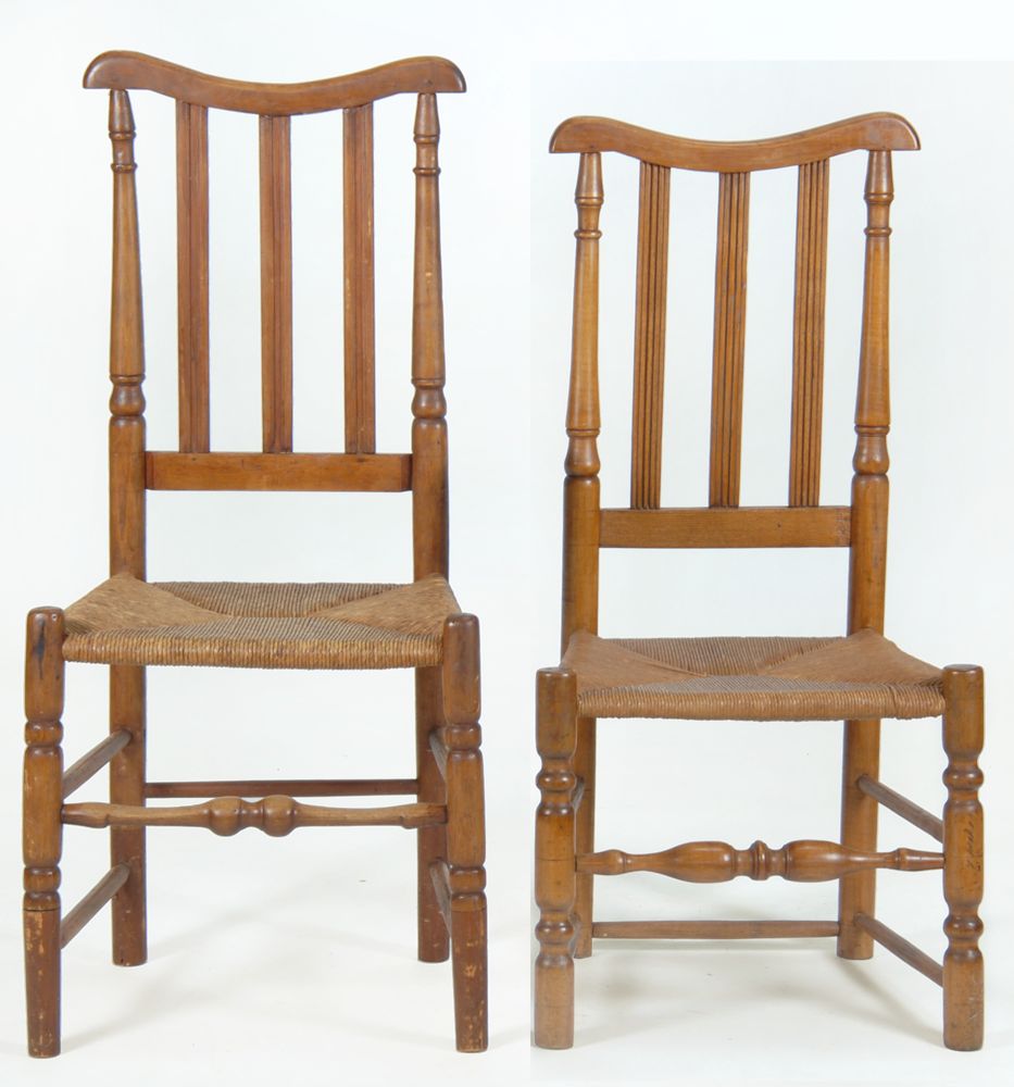 Appraisal: TWO SIMILAR ANTIQUE AMERICAN RUSH-SEAT SIDE CHAIRS Hudson River Valley