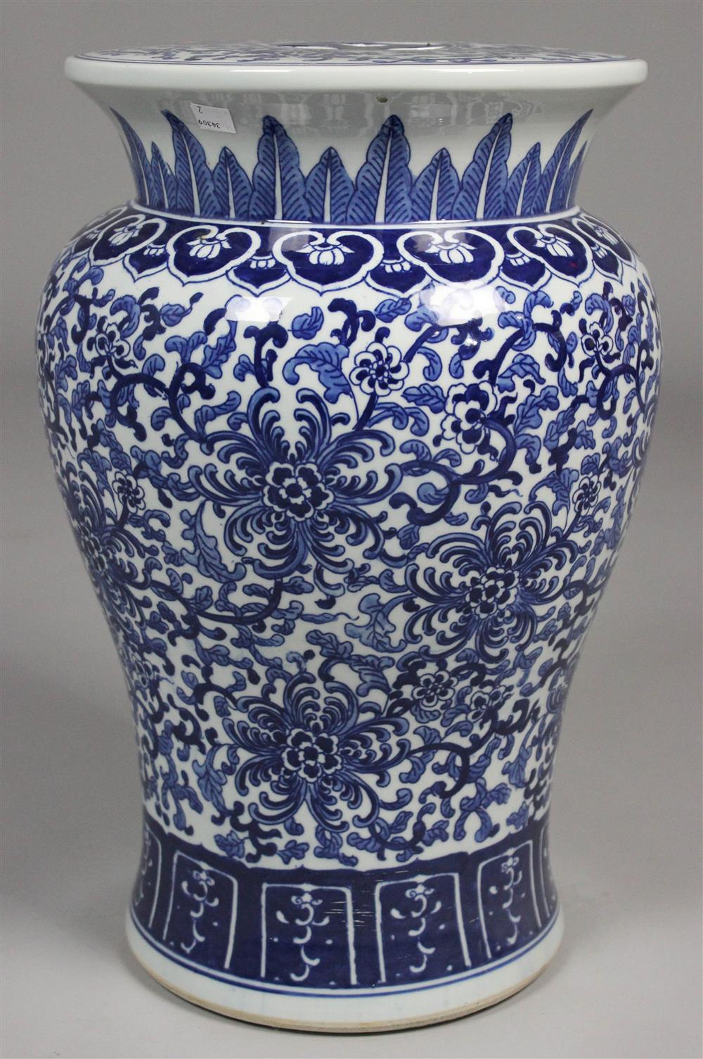 Appraisal: CHINESE BLUE AND WHITE WAISTED GARDEN STOOL the top with